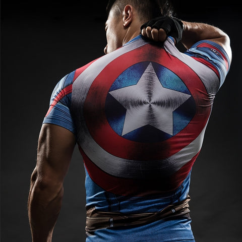 Tee shirt fitness Captain America modern avec bouclier