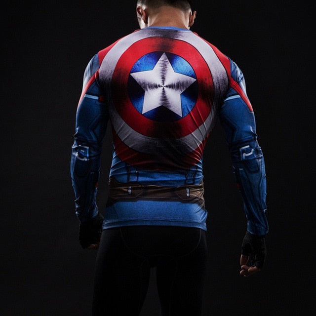 Tee shirt fitness manches longues Captain America modern avec bouclier
