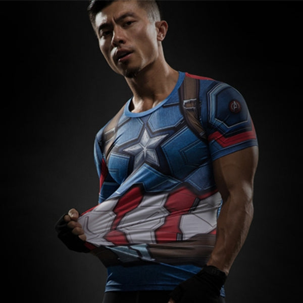 Tee shirt fitness Captain America modern avec bouclier