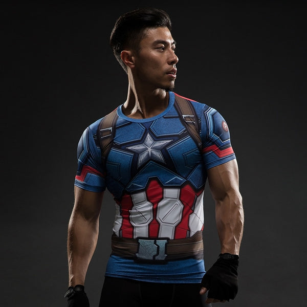 Tee shirt fitness Captain America modern avec bouclier