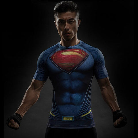 Tee shirt fitness bleu logo Superman rouge