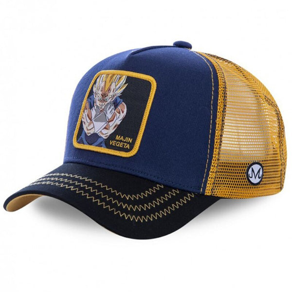 Casquette trucker noire, bleue et jaune majin Vegeta