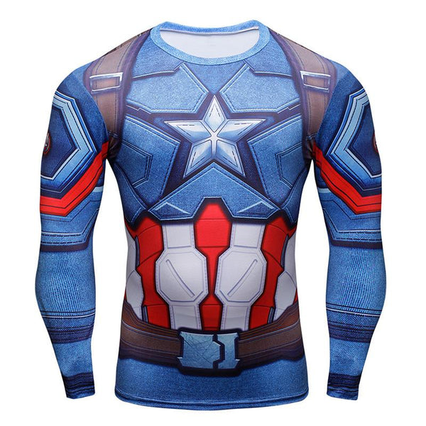 Tee shirt fitness manches longues Captain America modern avec bouclier
