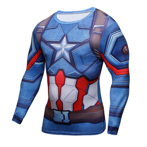 Tee shirt fitness manches longues Captain America modern avec bouclier